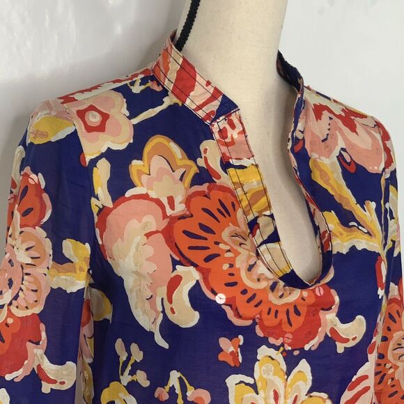 Tory Burch Stephanie Floral Bell Sleeve Tunic Sz 0 - Picture 6 of 10